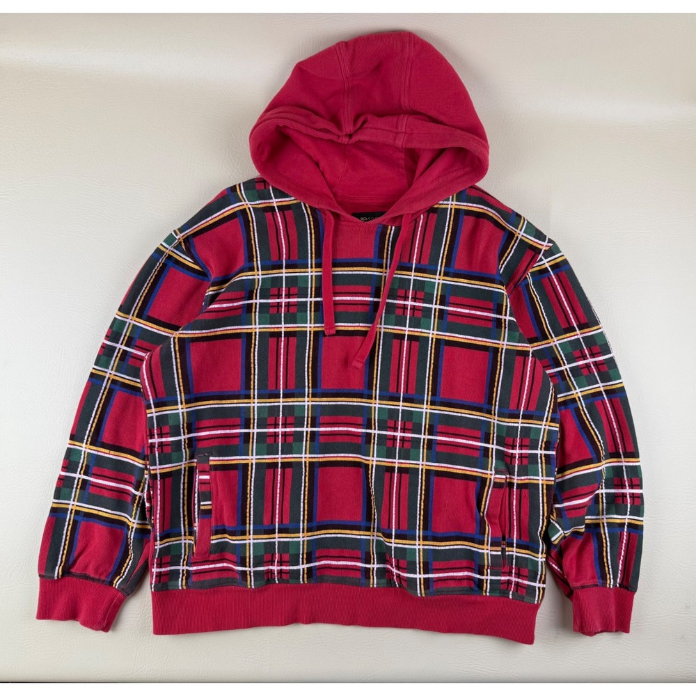 Preppy Plaid Hoodie Tartan Red Cotton Sweatshirt XL BeSpoke
